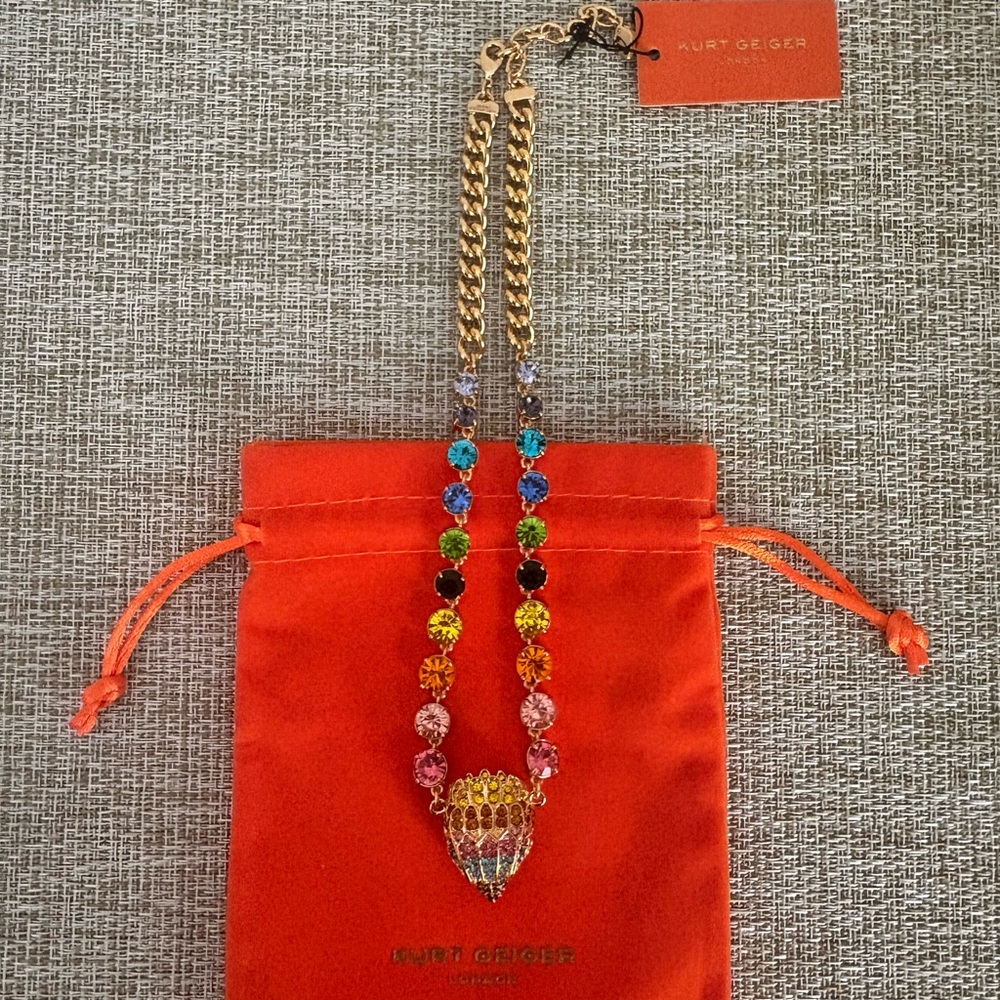Kurt Geiger Rainbow Crystal Skull Necklace